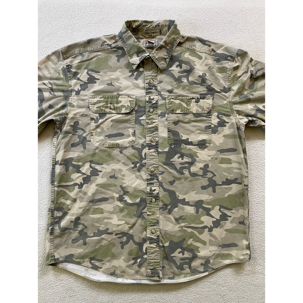 90s Vintage LL Bean Mens Large Button Down Shirt Green Camo Traditional - Picture 11 of 13